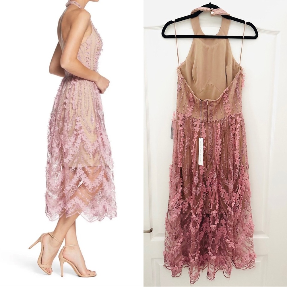 Dress the Population Blush Pink Lace Midi Dress M - Picture 3 of 5